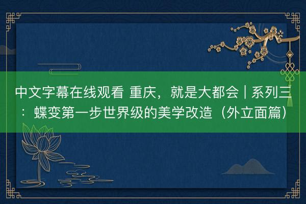 中文字幕在线观看 重庆，就是大都会 | 系列三：蝶变第一步世界级的美学改造（外立面篇）