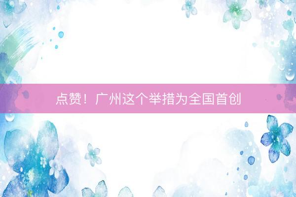 点赞！广州这个举措为全国首创