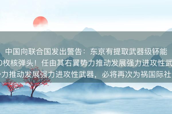 中国向联合国发出警告：东京有提取武器级钚能力，足以制造约5500枚核弹头！任由其右翼势力推动发展强力进攻性武器，必将再次为祸国际社会