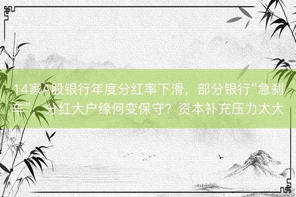 14家A股银行年度分红率下滑，部分银行“急刹车”，分红大户缘何变保守？资本补充压力太大