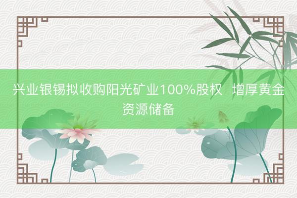 兴业银锡拟收购阳光矿业100%股权  增厚黄金资源储备