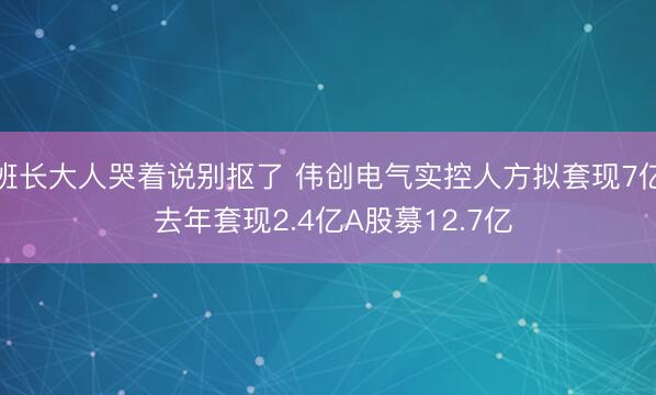 班长大人哭着说别抠了 伟创电气实控人方拟套现7亿 去年套现2.4亿A股募12.7亿