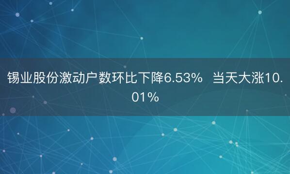 锡业股份激动户数环比下降6.53%  当天大涨10.01%