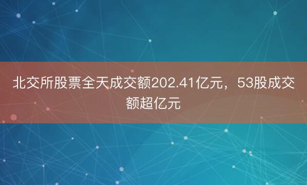 北交所股票全天成交额202.41亿元，53股成交额超亿元
