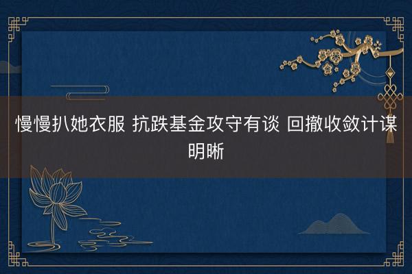 慢慢扒她衣服 抗跌基金攻守有谈 回撤收敛计谋明晰