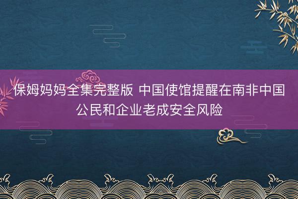 保姆妈妈全集完整版 中国使馆提醒在南非中国公民和企业老成安全风险